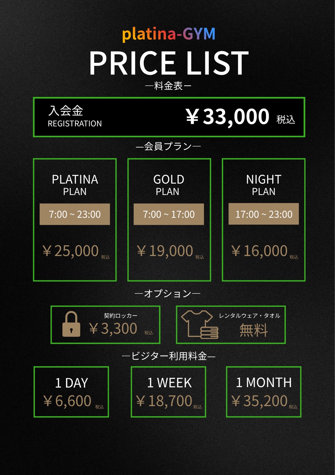 オプション料金表